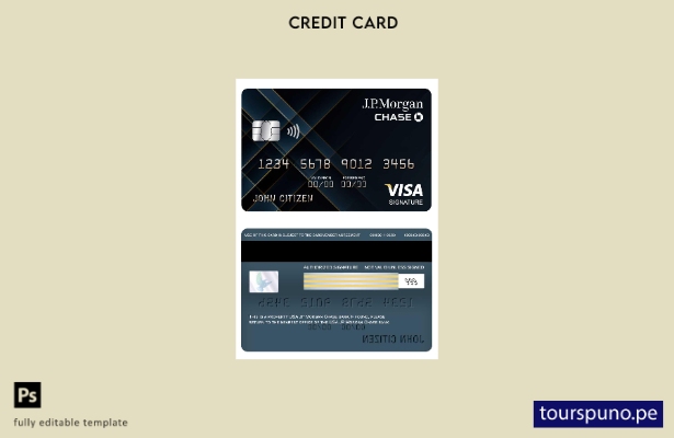 listo para imprimir plantilla de tarjeta de firma de visa bancaria JP Morgan Cha
